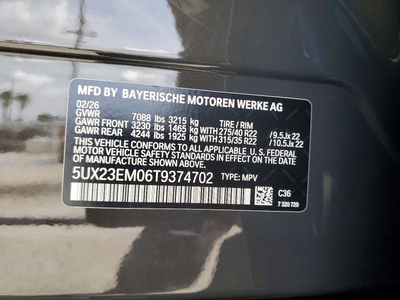 2026 Bmw X7 მანქანა იყიდება აუქციონზე, vin: 5UX23EM06T9374702, აუქციონის ნომერი: 56945686