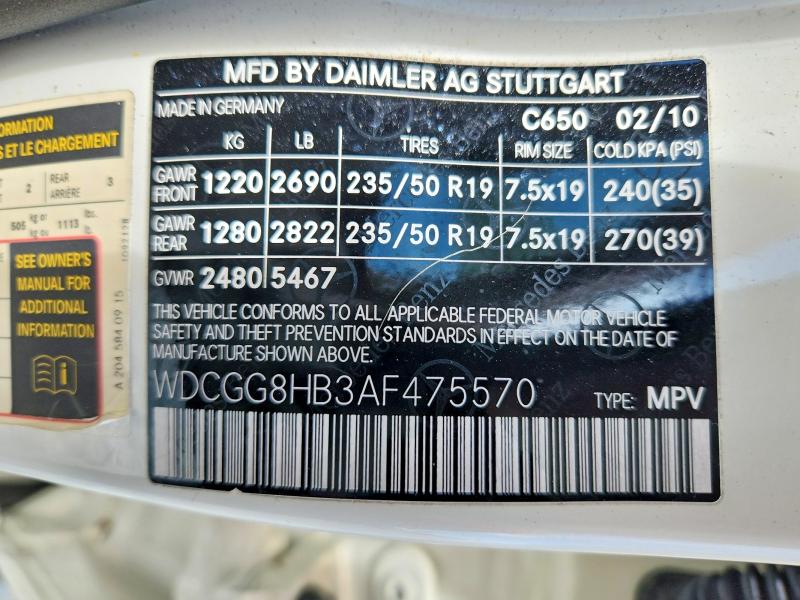 57133056 :رقم المزاد ، WDCGG8HB3AF475570 vin ، 2010 Mercedes-benz Glk مزاد بيع