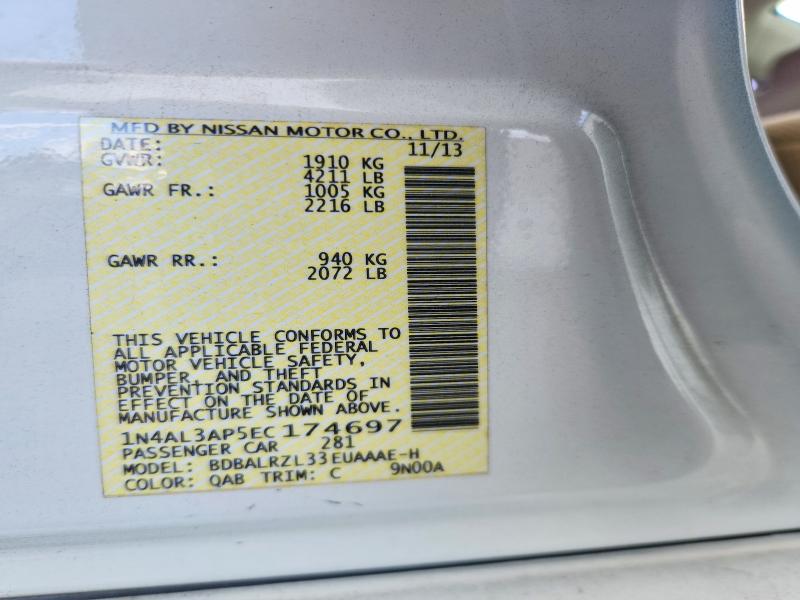 57161746 :رقم المزاد ، 1N4AL3AP5EC174697 vin ، 2014 Nissan Altima مزاد بيع