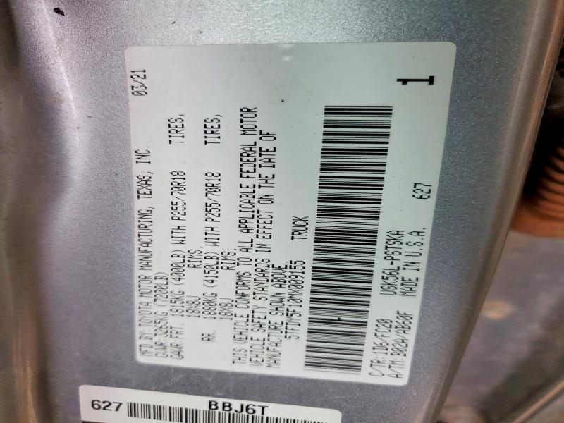 Aukcja sprzedaży 2021 Toyota Tundra, vin: 5TFDY5F10MX009155, numer aukcji: 57018076