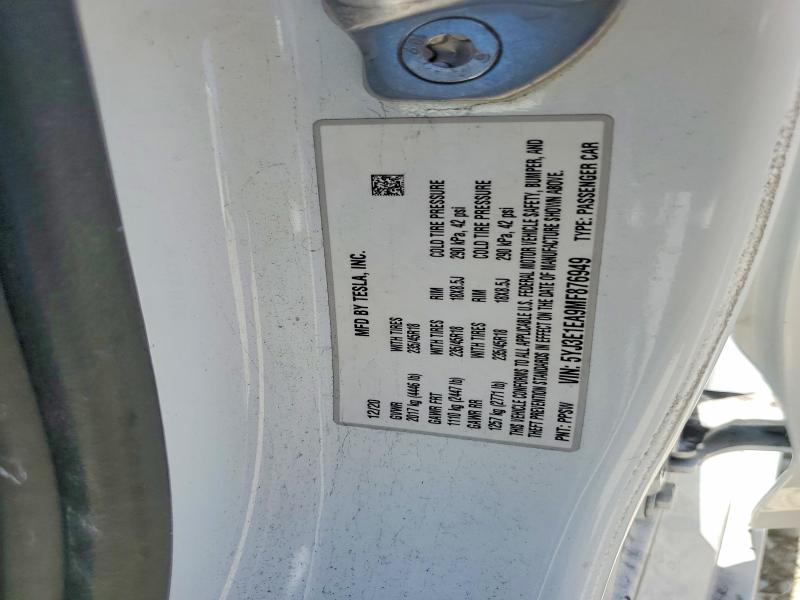 56666036 :رقم المزاد ، 5YJ3E1EA9MF876949 vin ، 2021 Tesla Model 3 مزاد بيع