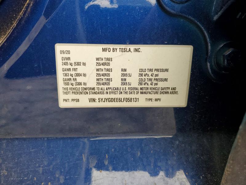 58127856 :رقم المزاد ، 5YJYGDEE6LF058131 vin ، 2020 Tesla Model Y مزاد بيع