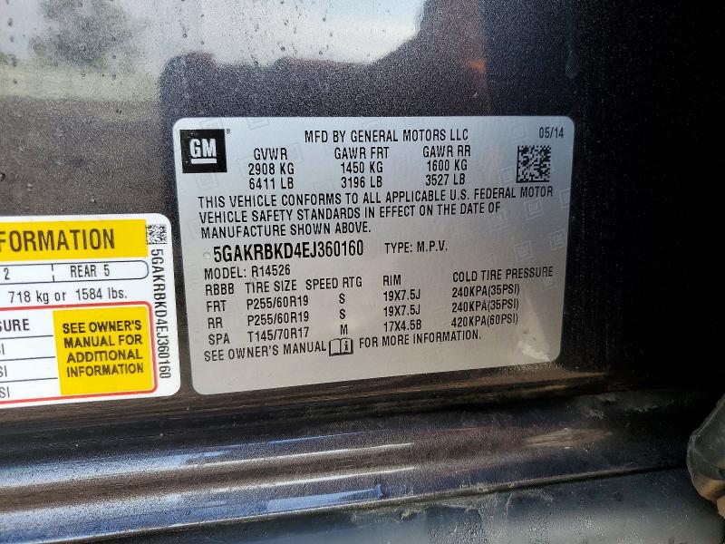 Aukcja sprzedaży 2014 Buick Enclave, vin: 5GAKRBKD4EJ360160, numer aukcji: 58687576