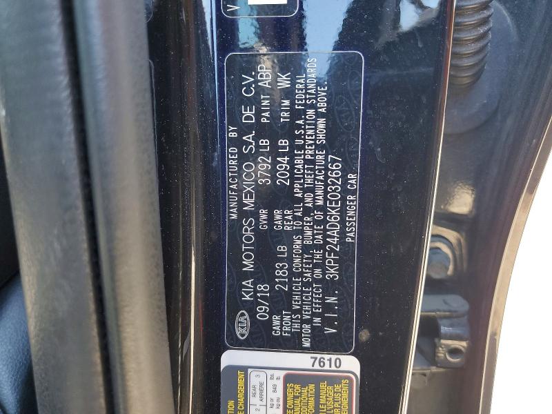56869366 :رقم المزاد ، 3KPF24AD6KE032667 vin ، 2019 Kia Forte مزاد بيع