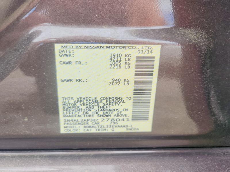 2014 Nissan Altima მანქანა იყიდება აუქციონზე, vin: 1N4AL3AP3EC278041, აუქციონის ნომერი: 57336016