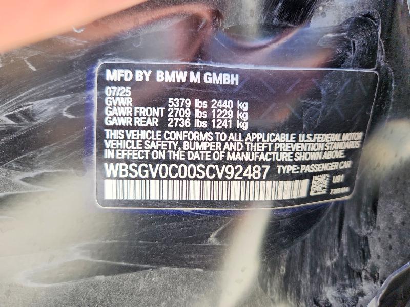 2025 Bmw M8 მანქანა იყიდება აუქციონზე, vin: WBSGV0C00SCV92487, აუქციონის ნომერი: 57645246