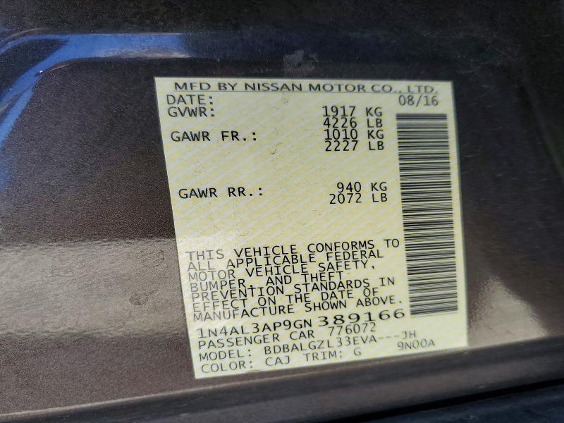 Продажа на аукционе авто 2016 Nissan Altima, vin: 1N4AL3AP9GN389166, номер лота: 59131796