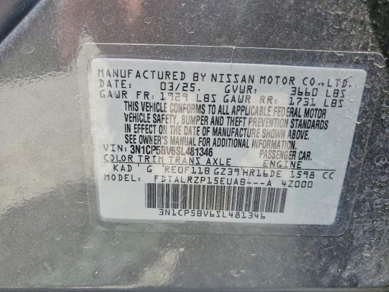 57536896 :رقم المزاد ، 3N1CP5BV6SL481346 vin ، 2025 Nissan Kicks Play مزاد بيع
