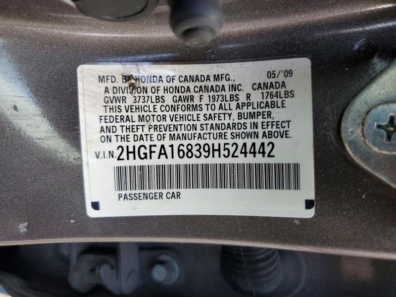 Aukcja sprzedaży 2009 Honda Civic, vin: 2HGFA16839H524442, numer aukcji: 58385596