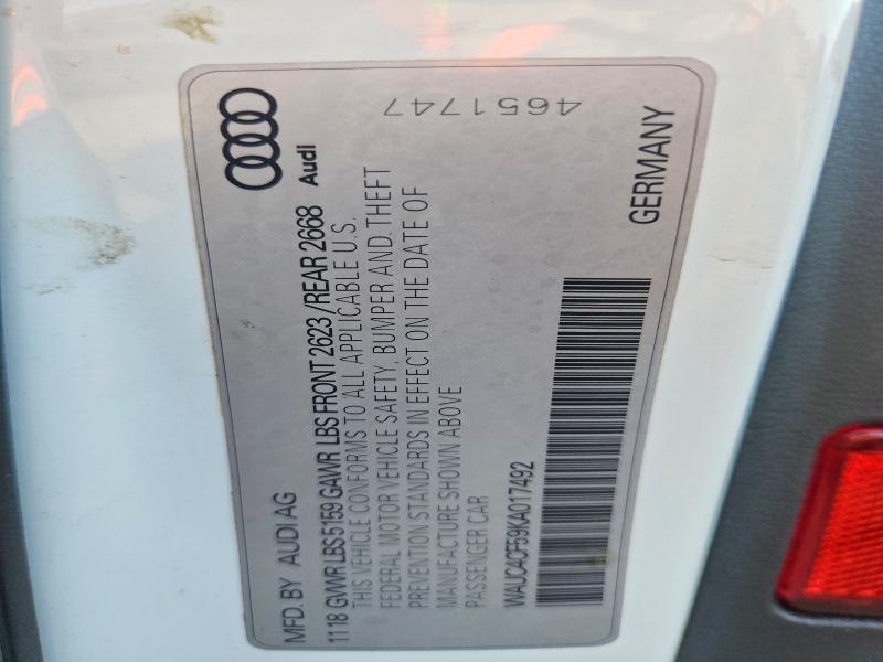 58205056 :رقم المزاد ، WAUC4CF59KA017492 vin ، 2019 Audi S5 مزاد بيع