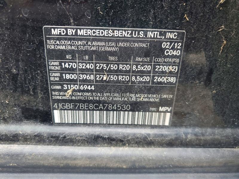 Aukcja sprzedaży 2012 Mercedes-benz Gl, vin: 4JGBF7BE8CA784530, numer aukcji: 49672586