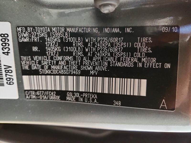 Продажа на аукционе авто 2011 Toyota Sienna, vin: 5TDKK3DC4BS079469, номер лота: 56699756