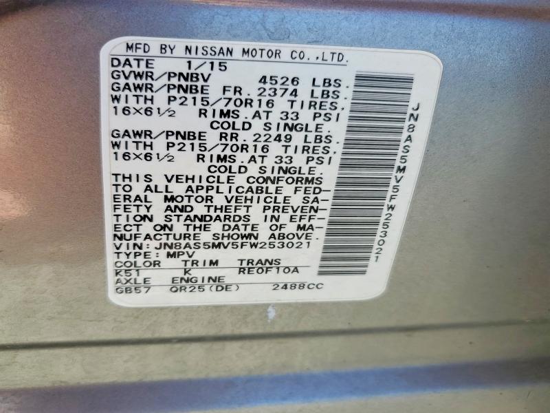 56739466 :رقم المزاد ، JN8AS5MV5FW253021 vin ، 2015 Nissan Rogue Select مزاد بيع