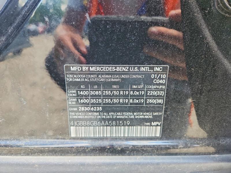 58765056 :رقم المزاد ، 4JGBB8GB6AA581519 vin ، 2010 Mercedes-benz Ml مزاد بيع