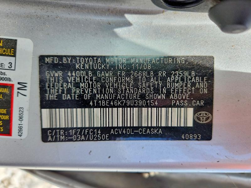 Aukcja sprzedaży 2009 Toyota Camry, vin: 4T1BE46K79U390154, numer aukcji: 76296355