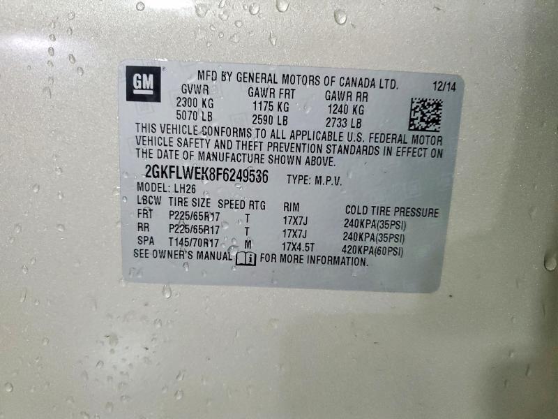 2015 Gmc Terrain მანქანა იყიდება აუქციონზე, vin: 2GKFLWEK8F6249536, აუქციონის ნომერი: 59284996