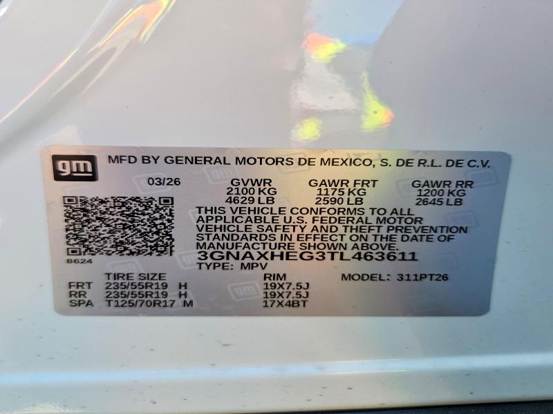 2026 Chevrolet Equinox მანქანა იყიდება აუქციონზე, vin: 3GNAXHEG3TL463611, აუქციონის ნომერი: 56170316