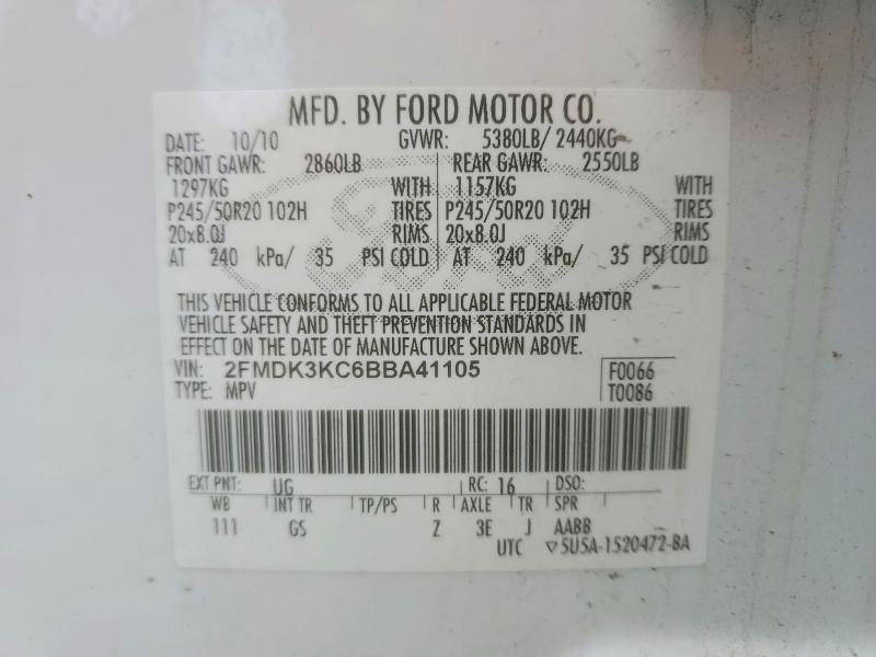 2011 Ford Edge მანქანა იყიდება აუქციონზე, vin: 2FMDK3KC6BBA41105, აუქციონის ნომერი: 56260626