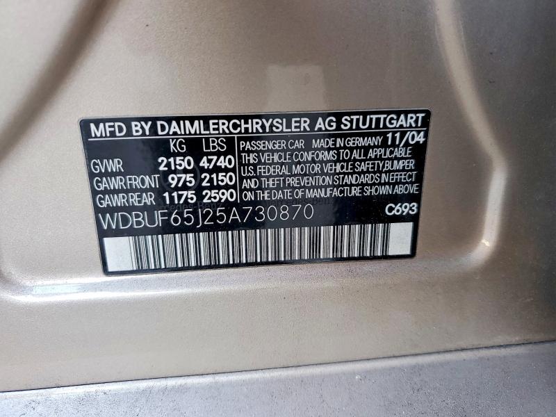 Aukcja sprzedaży 2005 Mercedes-benz E, vin: WDBUF65J25A730870, numer aukcji: 57081156