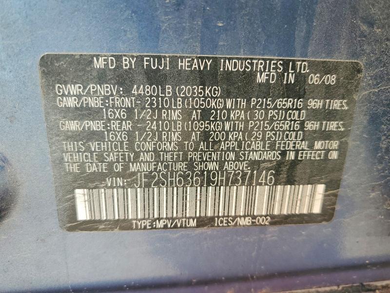 55983096 :رقم المزاد ، JF2SH63619H737146 vin ، 2009 Subaru Forester مزاد بيع