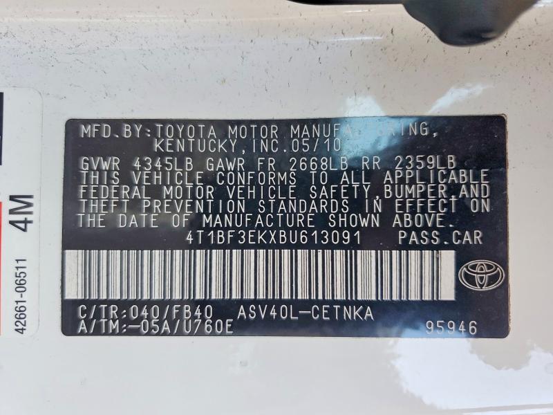 2011 Toyota Camry მანქანა იყიდება აუქციონზე, vin: 4T1BF3EKXBU613091, აუქციონის ნომერი: 55932656