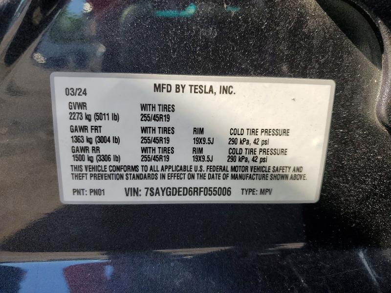 Продажа на аукционе авто 2024 Tesla Model Y, vin: 7SAYGDED6RF055006, номер лота: 58027036