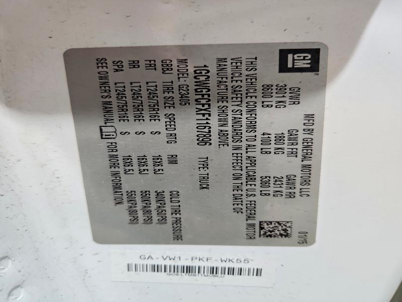 Aukcja sprzedaży 2015 Chevrolet Express G2500, vin: 1GCWGFCFXF1167896, numer aukcji: 54324796