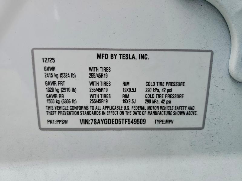 Продаж на аукціоні авто 2026 Tesla Model Y, vin: 7SAYGDED5TF549509, номер лоту: 57261556