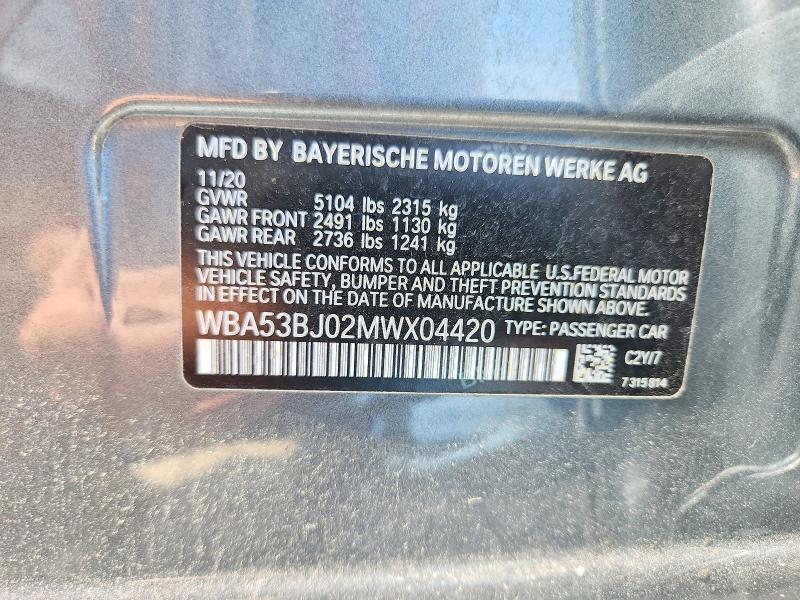 Продаж на аукціоні авто 2021 Bmw 540, vin: WBA53BJ02MWX04420, номер лоту: 54846546