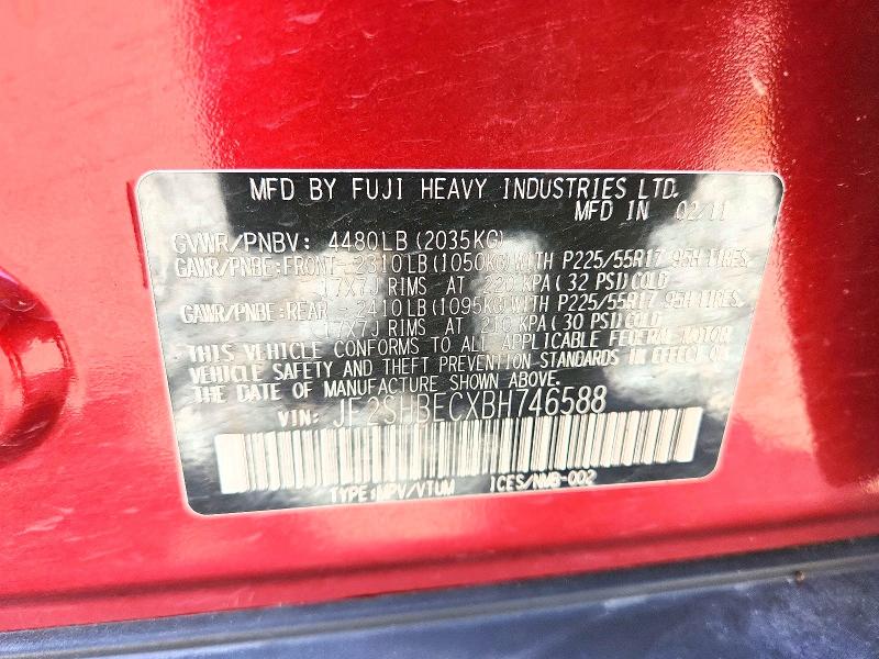 Продажа на аукционе авто 2011 Subaru Forester, vin: JF2SHBECXBH746588, номер лота: 58303196