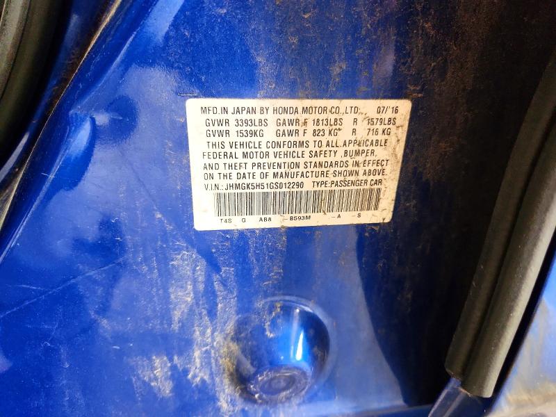 Aukcja sprzedaży 2016 Honda Fit, vin: JHMGK5H51GS012290, numer aukcji: 56785306