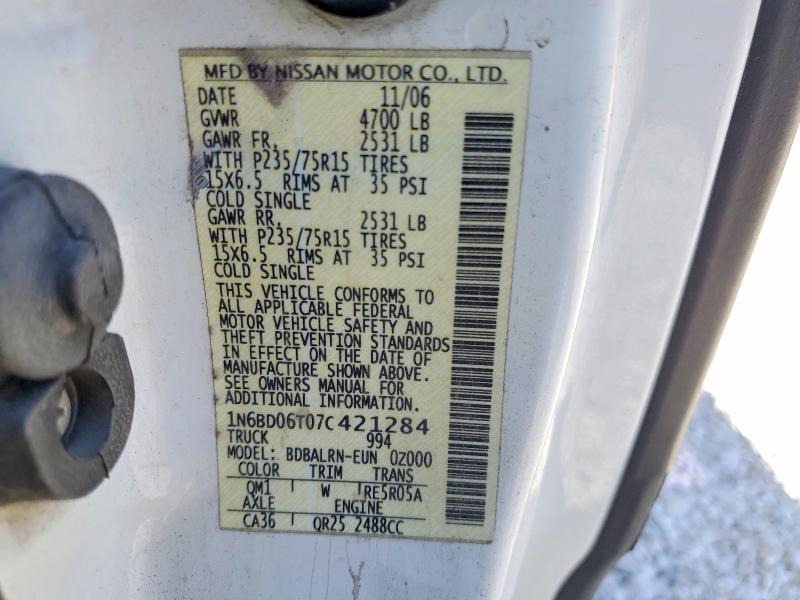Aukcja sprzedaży 2007 Nissan Frontier, vin: 1N6BD06T07C421284, numer aukcji: 58467606