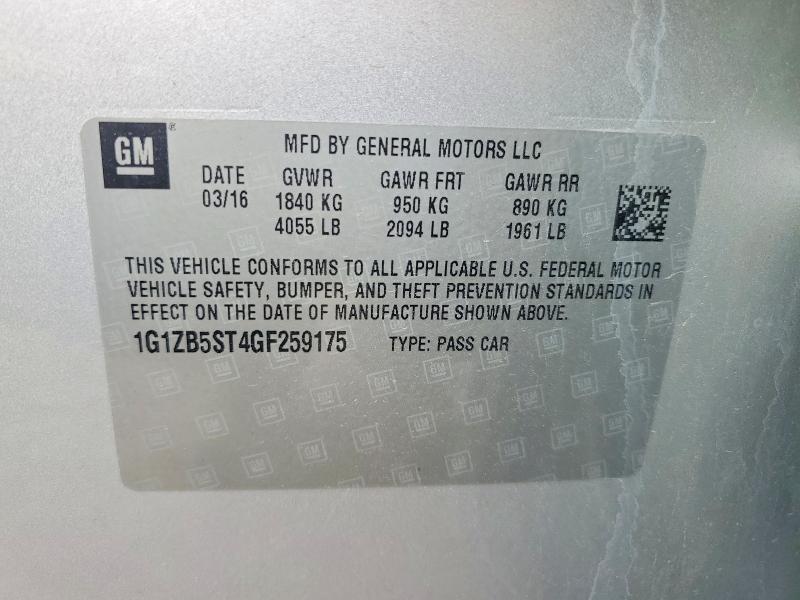 2016 Chevrolet Malibu მანქანა იყიდება აუქციონზე, vin: 1G1ZB5ST4GF259175, აუქციონის ნომერი: 58761406