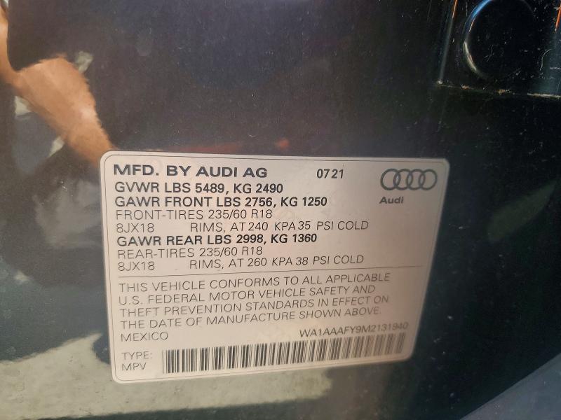 Aukcja sprzedaży 2021 Audi Q5, vin: WA1AAAFY9M2131940, numer aukcji: 58822086