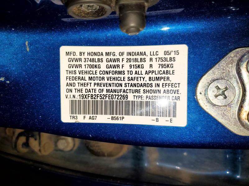 Продаж на аукціоні авто 2015 Honda Civic, vin: 19XFB2F52FE072269, номер лоту: 56125366