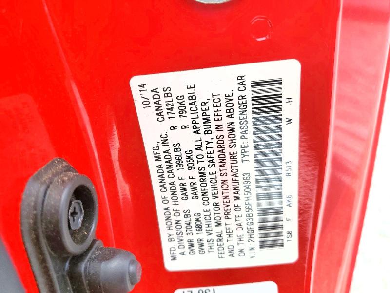 Aukcja sprzedaży 2015 Honda Civic, vin: 2HGFG3B56FH504963, numer aukcji: 58443316