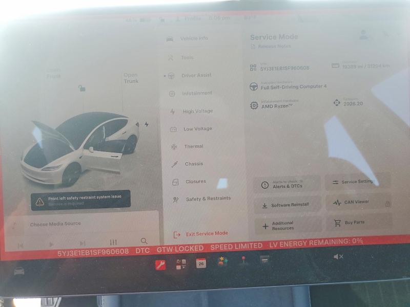 2025 Tesla Model 3 მანქანა იყიდება აუქციონზე, vin: 5YJ3E1EB1SF960608, აუქციონის ნომერი: 59144536