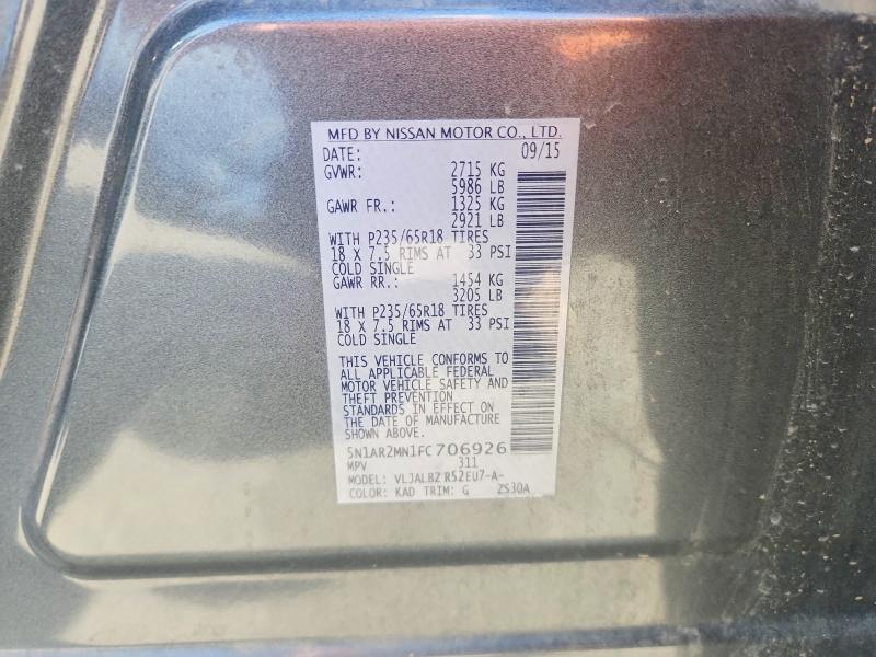 Aukcja sprzedaży 2015 Nissan Pathfinder, vin: 5N1AR2MN1FC706926, numer aukcji: 56526876