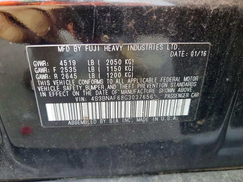 2016 Subaru Legacy მანქანა იყიდება აუქციონზე, vin: 4S3BNAF68G3037656, აუქციონის ნომერი: 58180406