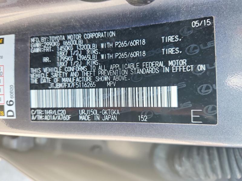 Продаж на аукціоні авто 2015 Lexus Gx, vin: JTJBM7FX7F5116265, номер лоту: 56952216