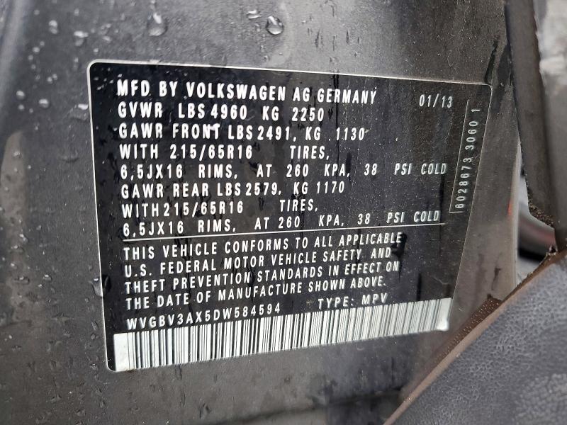 2013 Volkswagen Tiguan მანქანა იყიდება აუქციონზე, vin: WVGBV3AX5DW584594, აუქციონის ნომერი: 55428786