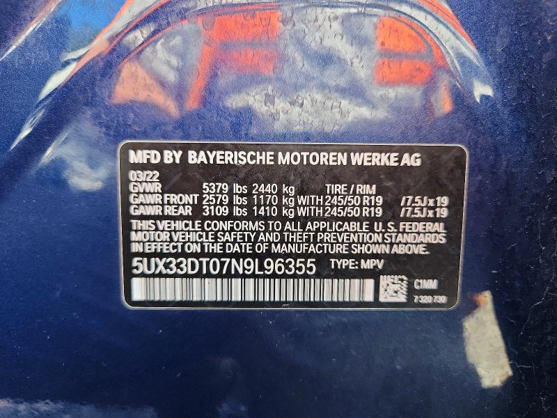Продаж на аукціоні авто 2022 Bmw X4, vin: 5UX33DT07N9L96355, номер лоту: 55226116