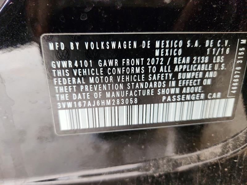 2017 Volkswagen Jetta მანქანა იყიდება აუქციონზე, vin: 3VW167AJ6HM283058, აუქციონის ნომერი: 55807926