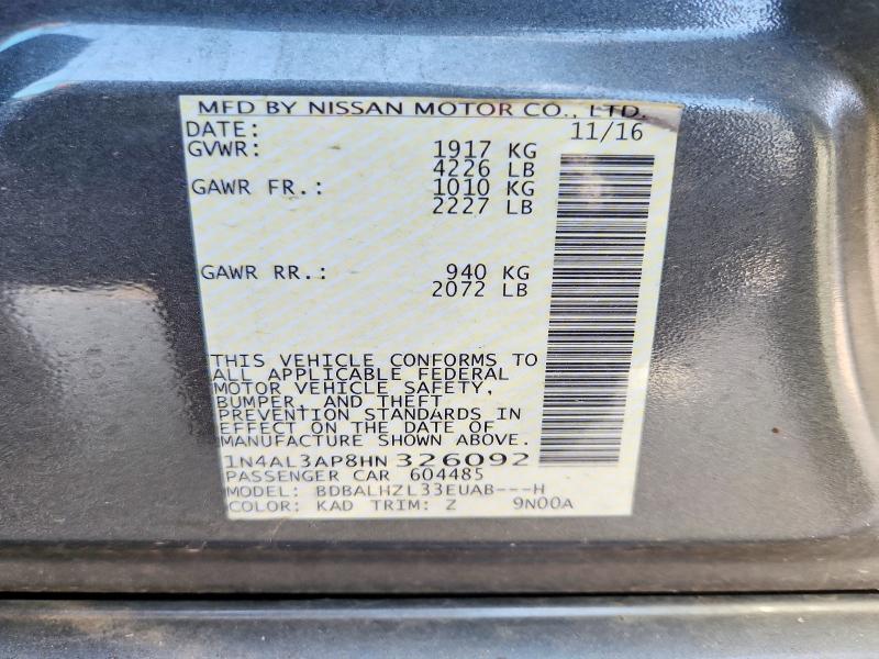 Продаж на аукціоні авто 2017 Nissan Altima, vin: 1N4AL3AP8HN326092, номер лоту: 57944446