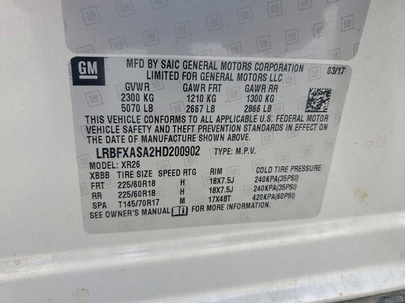 2017 Buick Envision მანქანა იყიდება აუქციონზე, vin: LRBFXASA2HD200902, აუქციონის ნომერი: 53389546