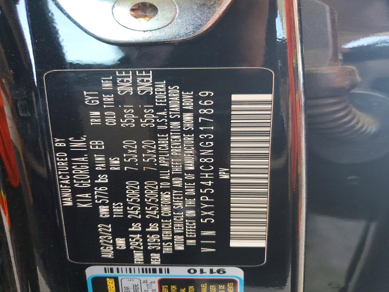 2022 Kia Telluride მანქანა იყიდება აუქციონზე, vin: 5XYP54HC8NG317869, აუქციონის ნომერი: 57439516