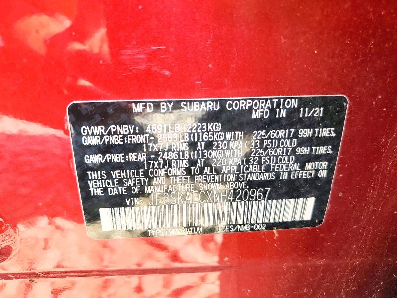 2022 Subaru Forester მანქანა იყიდება აუქციონზე, vin: JF2SKAECXNH420967, აუქციონის ნომერი: 56867336