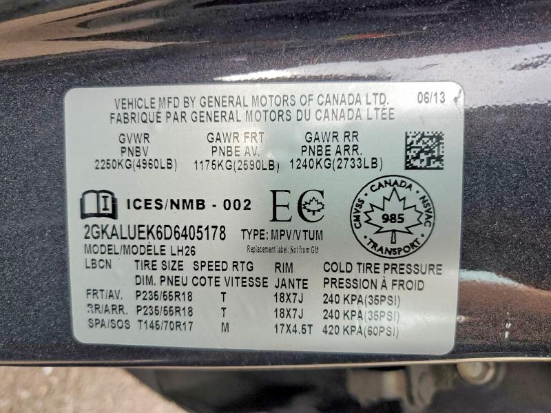 2013 Gmc Terrain მანქანა იყიდება აუქციონზე, vin: 2GKALUEK6D6405178, აუქციონის ნომერი: 57152006