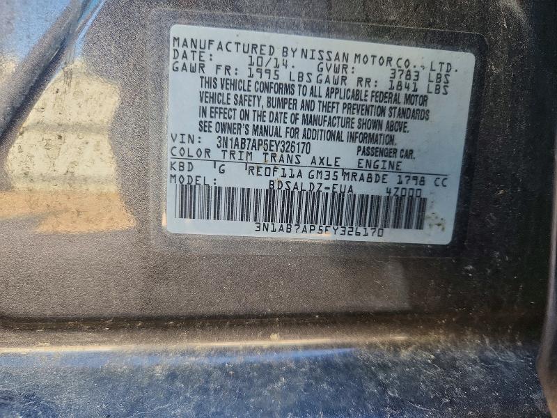 2014 Nissan Sentra მანქანა იყიდება აუქციონზე, vin: 3N1AB7AP5EY326170, აუქციონის ნომერი: 55858256