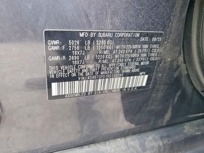 2024 Subaru Outback მანქანა იყიდება აუქციონზე, vin: 4S4BTGPD1R3171185, აუქციონის ნომერი: 54674676